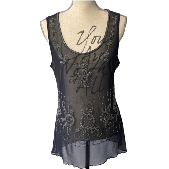 Soyaconcept Dark Grey Sheer Silver Beaded Tank (L) - Picture 6 of 15